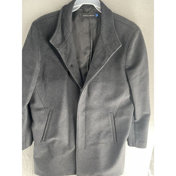 Vince Camuto Trench Coat Mens Large Full Length Charcoal Gray Overcoat Designer - Picture 5 of 13